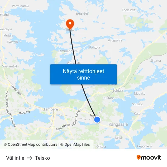 Vällintie to Teisko map