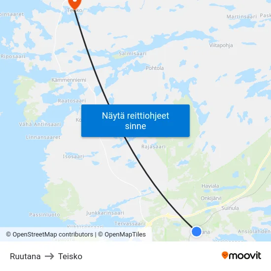Ruutana to Teisko map