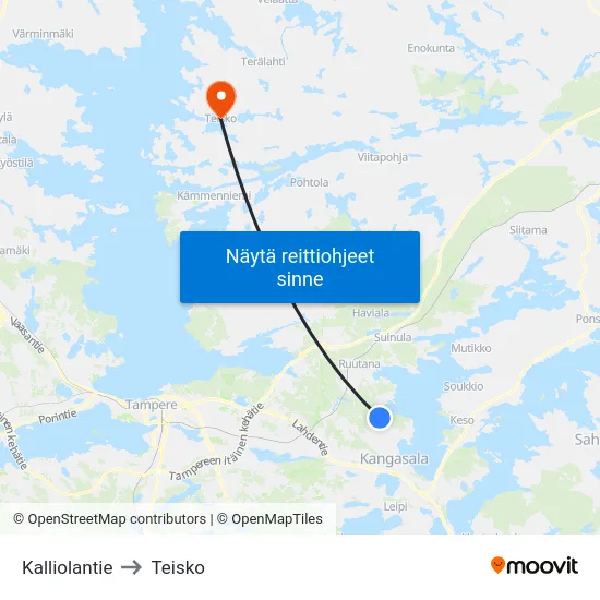 Kalliolantie to Teisko map