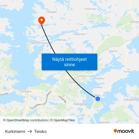 Kurkiniemi to Teisko map