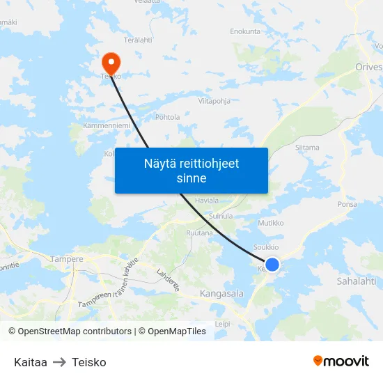 Kaitaa to Teisko map