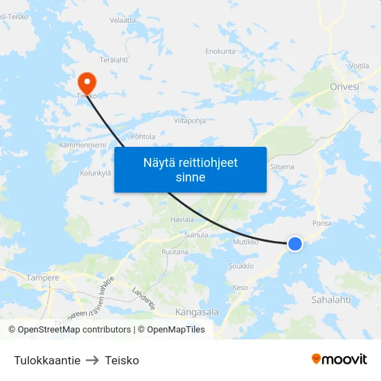 Tulokkaantie to Teisko map