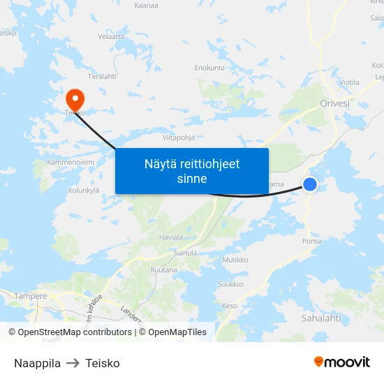 Naappila to Teisko map