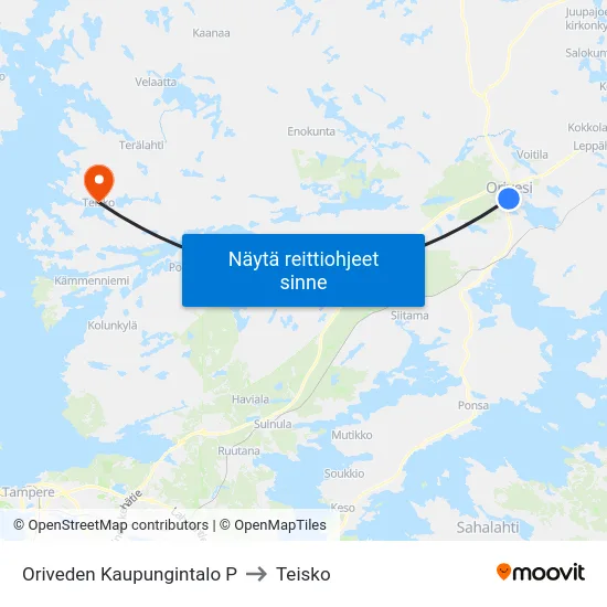 Oriveden Kaupungintalo P to Teisko map