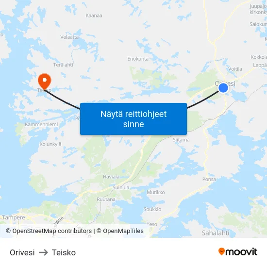 Orivesi to Teisko map