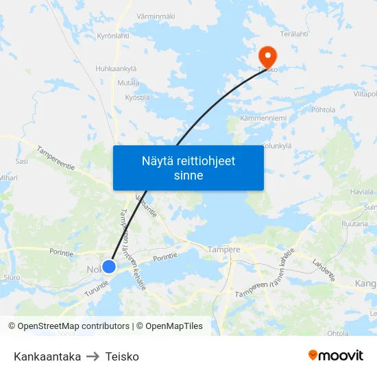 Kankaantaka to Teisko map