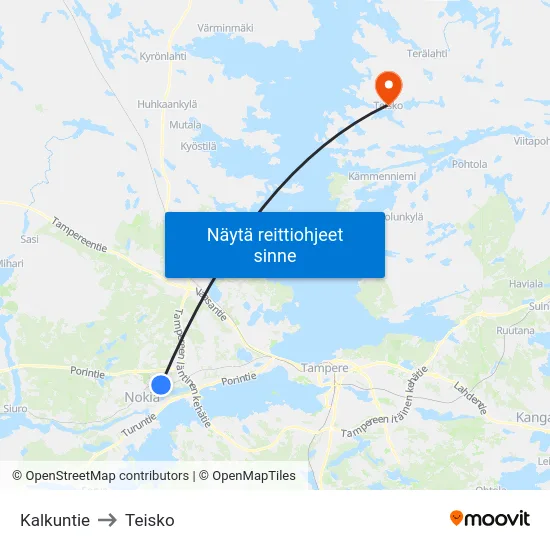 Kalkuntie to Teisko map