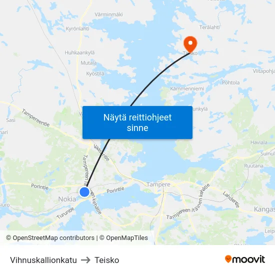 Vihnuskallionkatu to Teisko map