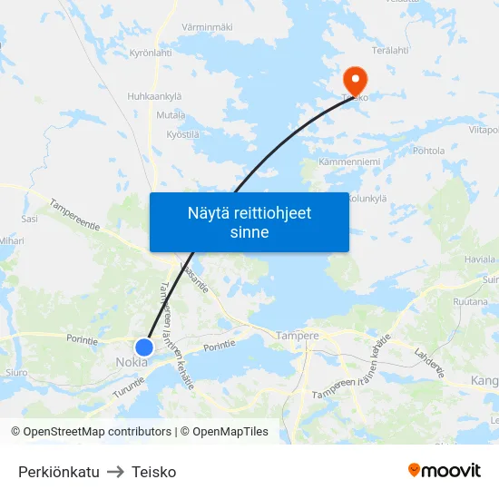 Perkiönkatu to Teisko map