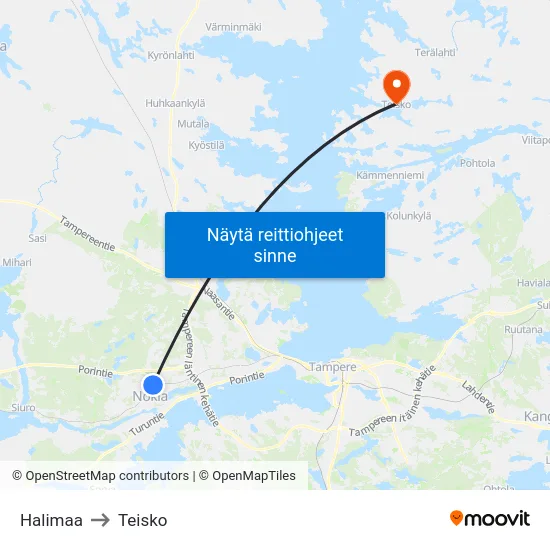 Halimaa to Teisko map