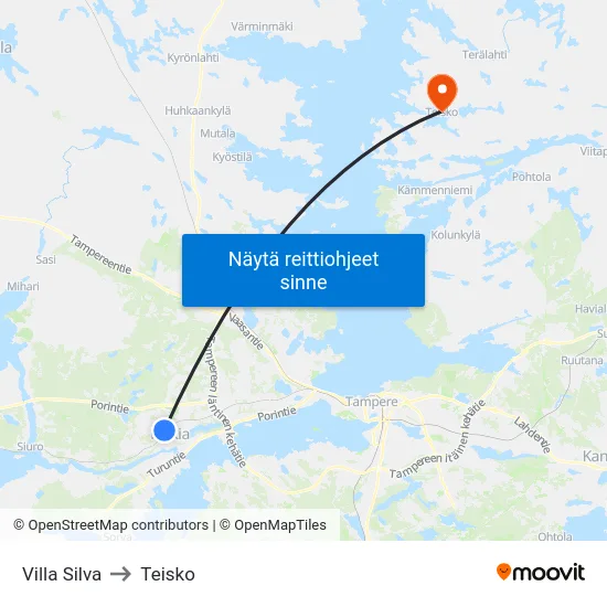 Villa Silva to Teisko map