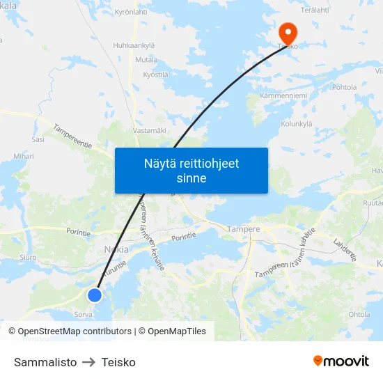 Sammalisto to Teisko map