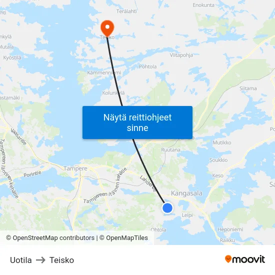 Uotila to Teisko map