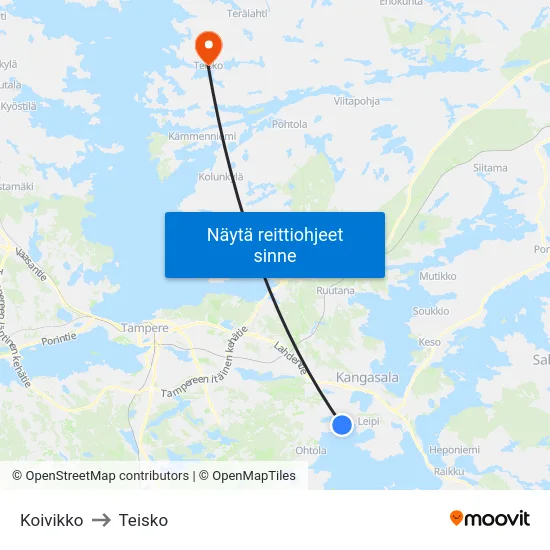 Koivikko to Teisko map