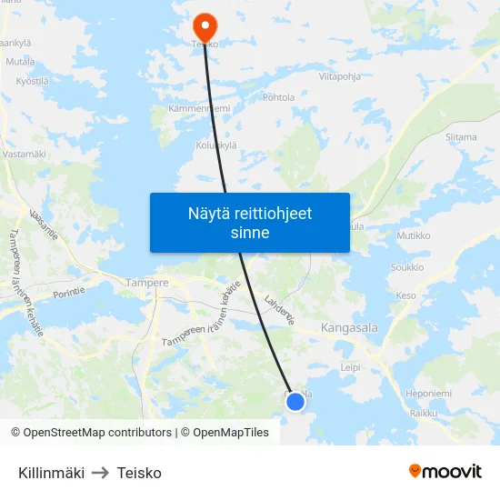 Killinmäki to Teisko map
