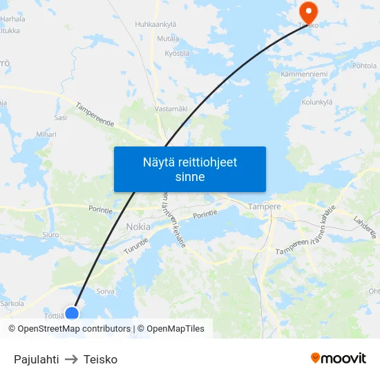 Pajulahti to Teisko map