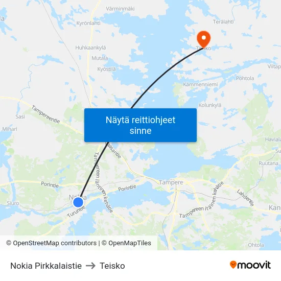Nokia Pirkkalaistie to Teisko map