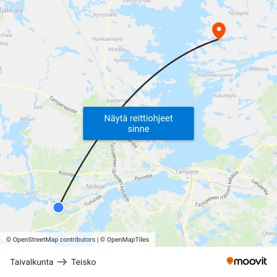 Taivalkunta to Teisko map