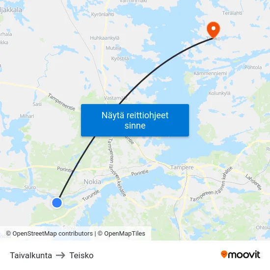 Taivalkunta to Teisko map