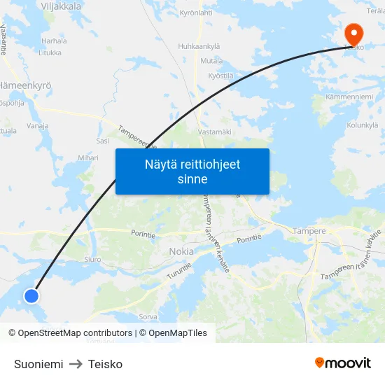 Suoniemi to Teisko map