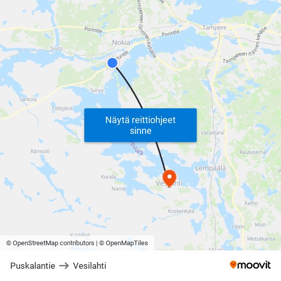 Puskalantie to Vesilahti map