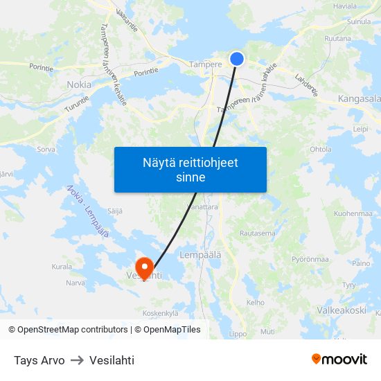 Tays Arvo to Vesilahti map