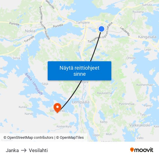 Janka to Vesilahti map