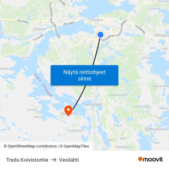 Koivistontie 18 to Vesilahti map