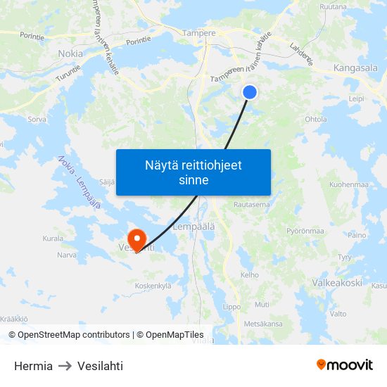 Hermia to Vesilahti map