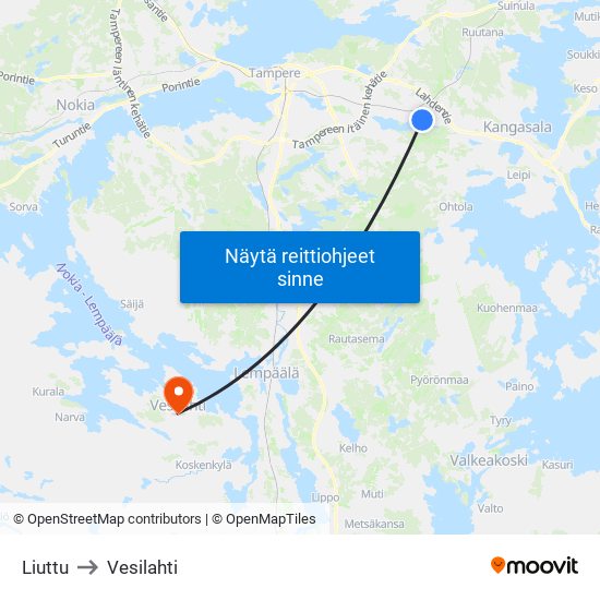 Liuttu to Vesilahti map