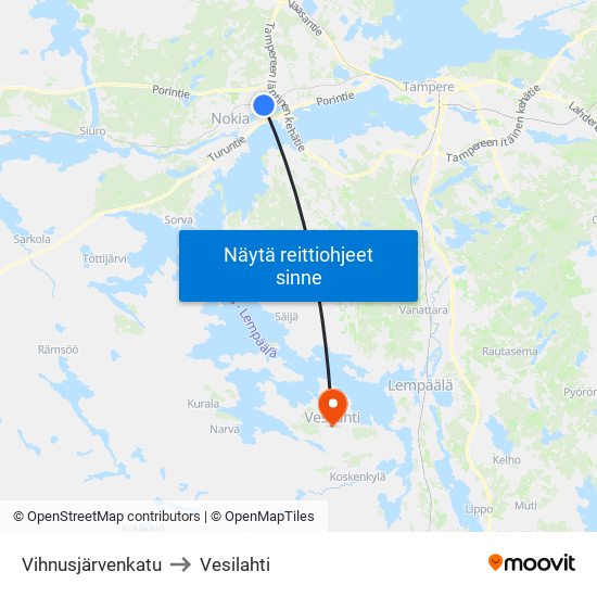 Vihnusjärvenkatu to Vesilahti map