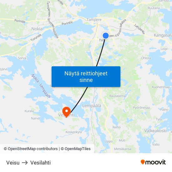 Veisu to Vesilahti map