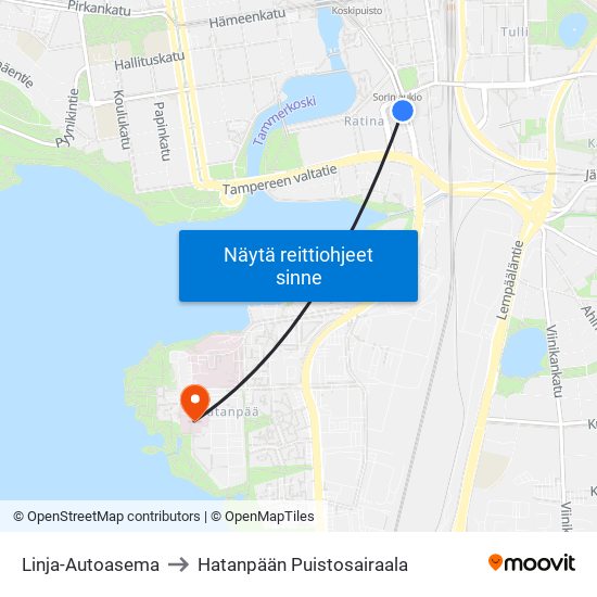 Linja-Autoasema to Hatanpään Puistosairaala map