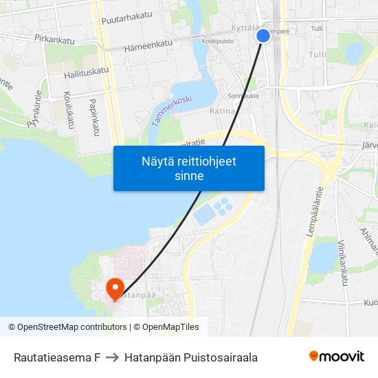 Rautatieasema F to Hatanpään Puistosairaala map