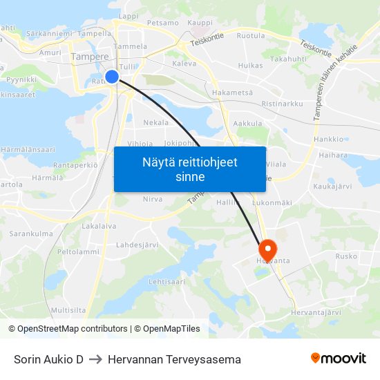 Sorin Aukio D to Hervannan Terveysasema map