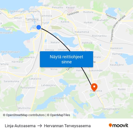 Linja-Autoasema to Hervannan Terveysasema map