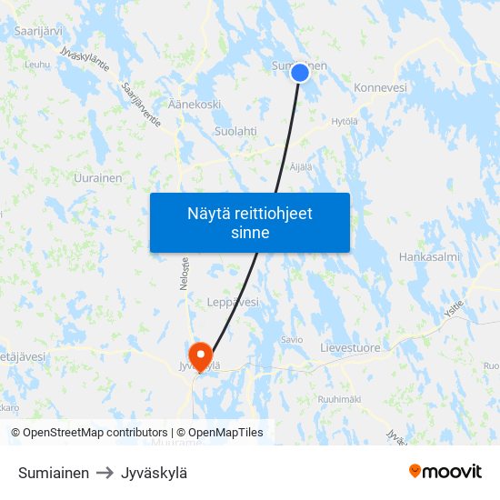 Sumiainen to Jyväskylä map