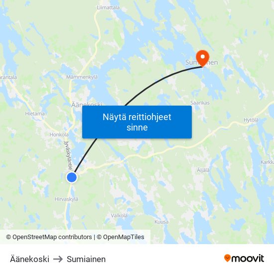 Äänekoski to Sumiainen map