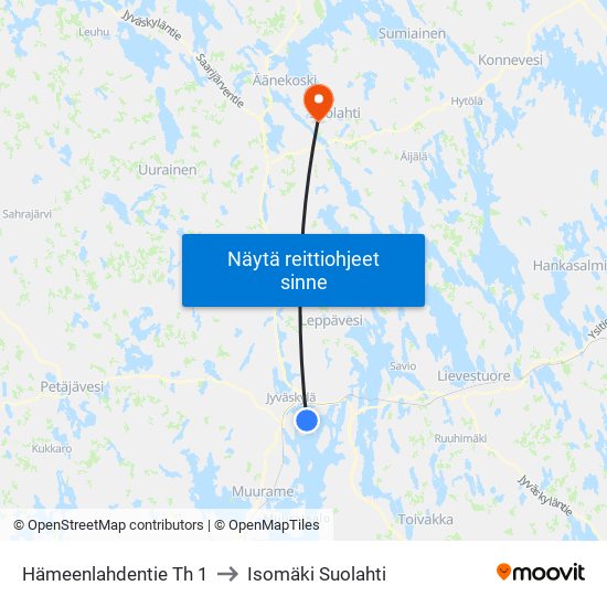 Hämeenlahdentie Th 1 to Isomäki Suolahti map