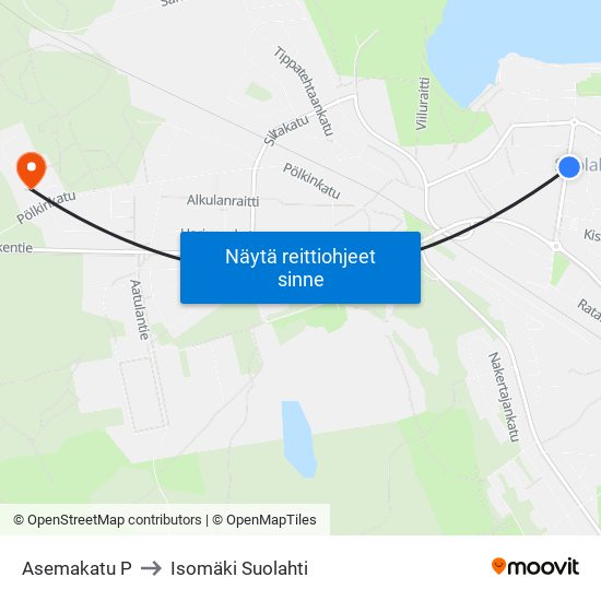 Asemakatu P to Isomäki Suolahti map