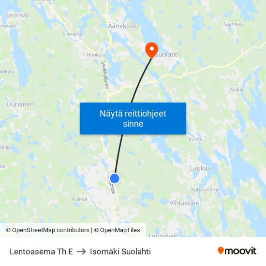 Lentoasema Th E to Isomäki Suolahti map