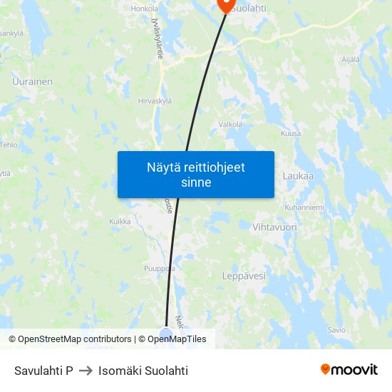 Savulahti P to Isomäki Suolahti map