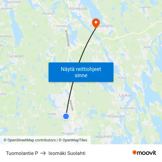 Tuomolantie P to Isomäki Suolahti map