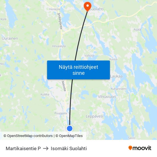 Martikaisentie P to Isomäki Suolahti map