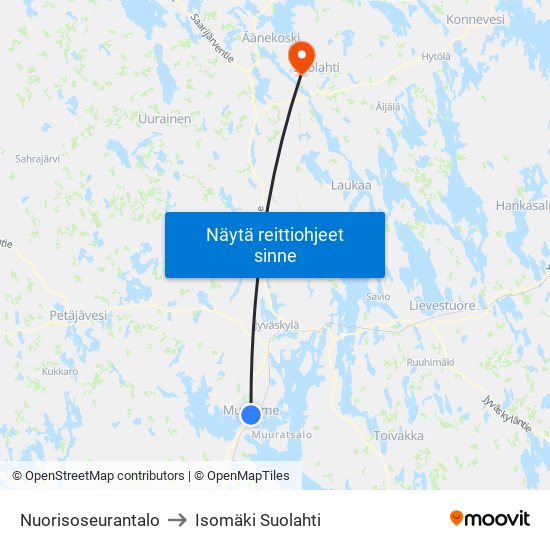 Nuorisoseurantalo to Isomäki Suolahti map