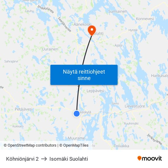 Köhniönjärvi 2 to Isomäki Suolahti map