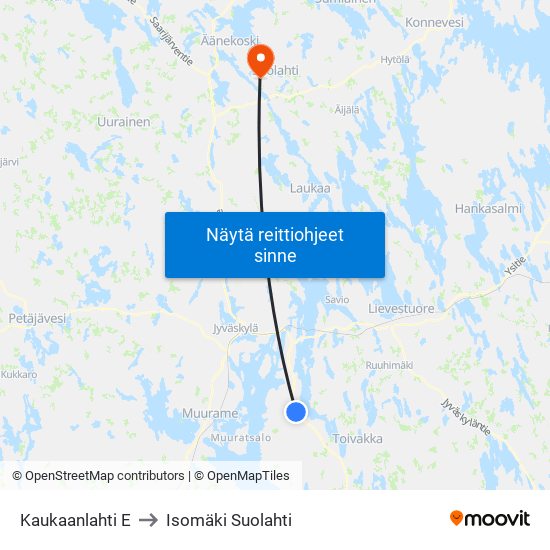 Kaukaanlahti E to Isomäki Suolahti map