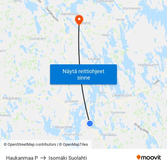 Haukanmaa P to Isomäki Suolahti map