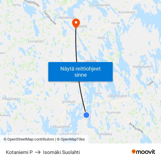 Kotaniemi P to Isomäki Suolahti map