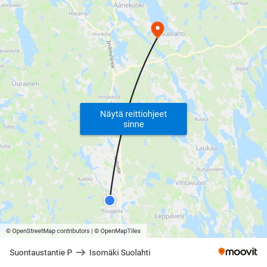 Suontaustantie P to Isomäki Suolahti map